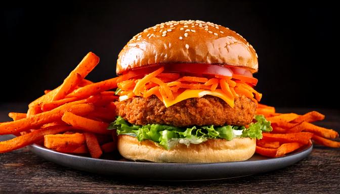 loaded turkey burger with sweet potato fries