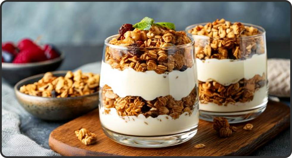 chilled Greek yogurt parfait with crunchy granola